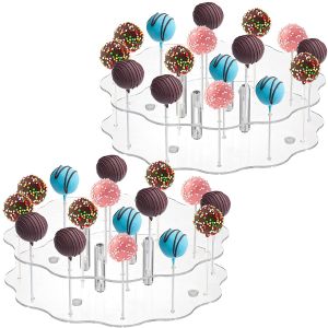  2 Pack Cake Pop Display Stand, 16 Holes Acylic Clear Lollipop Holder,