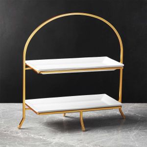 2 Tier Gold Iron Rectangular Serving Plate Stands